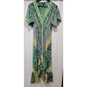 NAOO Nation AK Outfits High Low Maxi Dress Floral Green Fairy Easter Boho Sz M